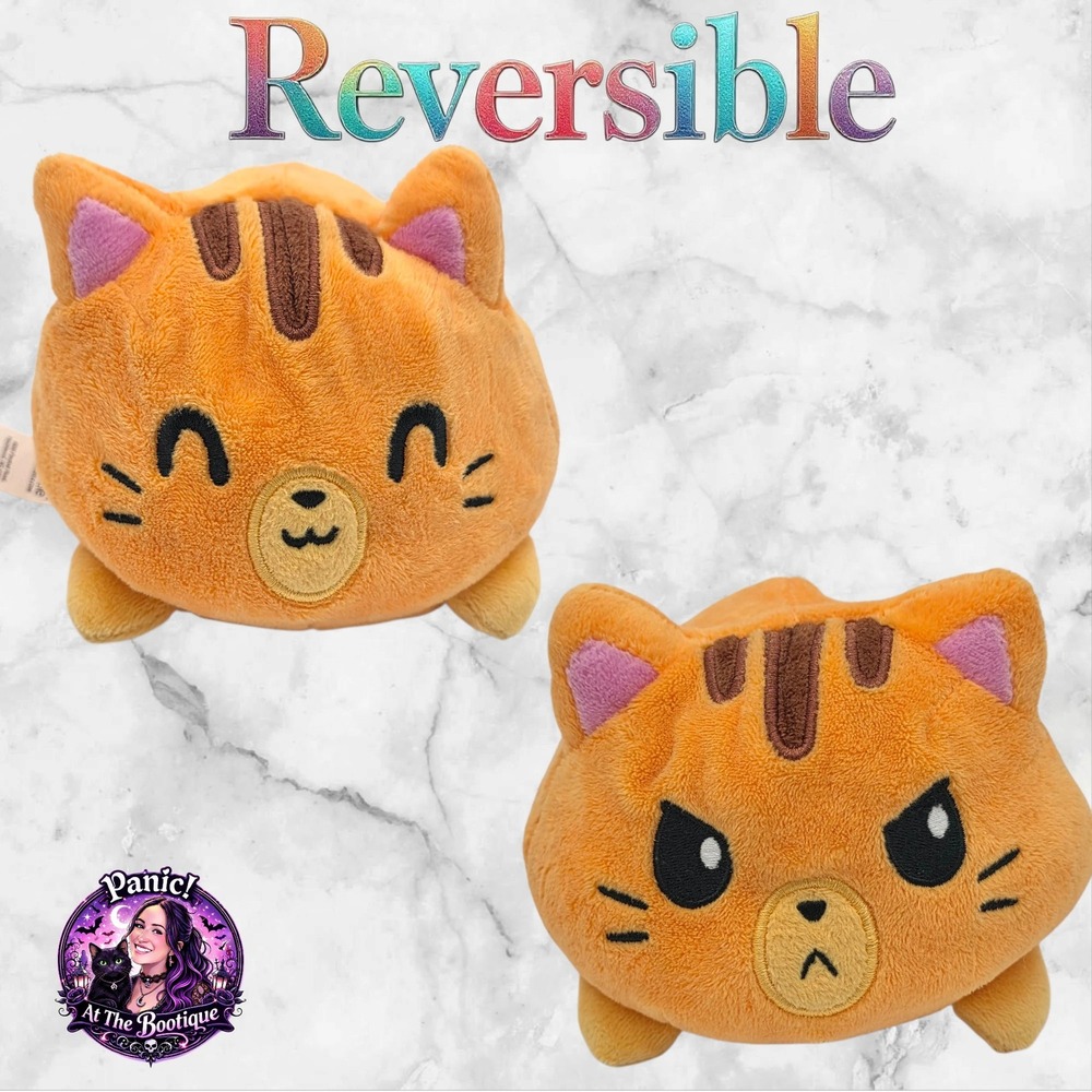 TeeTurtle Reversible Cat Plush Toy Orange Tabby Happy Angry Mood Flip Kawaii